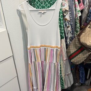 LOFT White and Multicolor Striped Dress